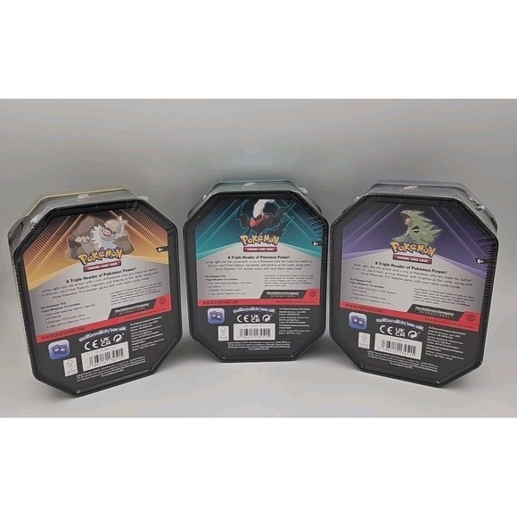 LOT OF 3 Pokemon TCG Triple Whammy Tin Set TYRANITAR SLAKING DARKRAI NEW SEALED! - Picture 2 of 2